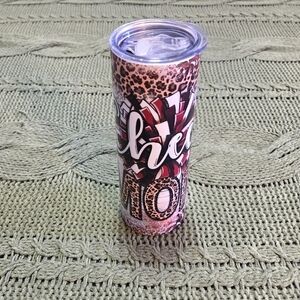 20oz Skinny Resin Tumbler "Cheer Mom" Red And Black Pom Poms